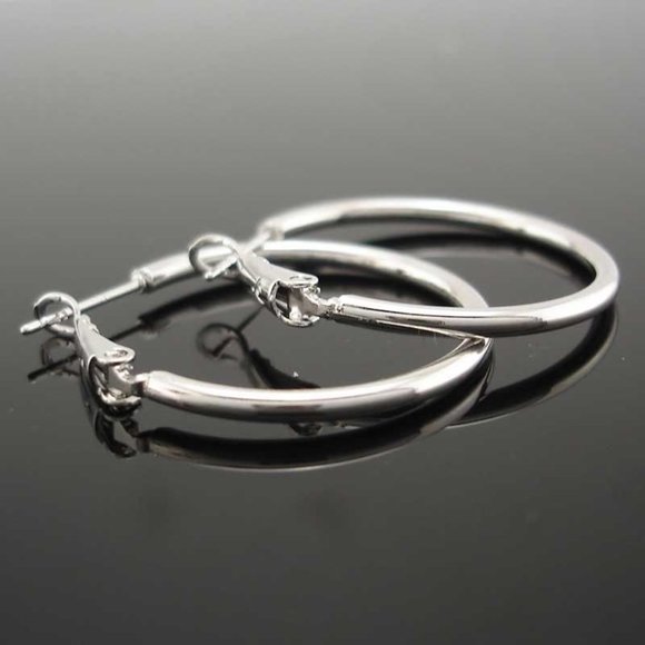 18K White Gold Filled 30mm Smooth Hoop Dangle Earrings 1.18" Womens Classic Gift - Picture 3 of 3